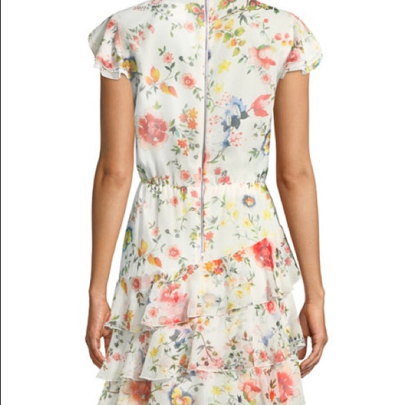 Alice + Olivia Lessie Tie Neck Short Ruffle Dress - Picture 2 of 7